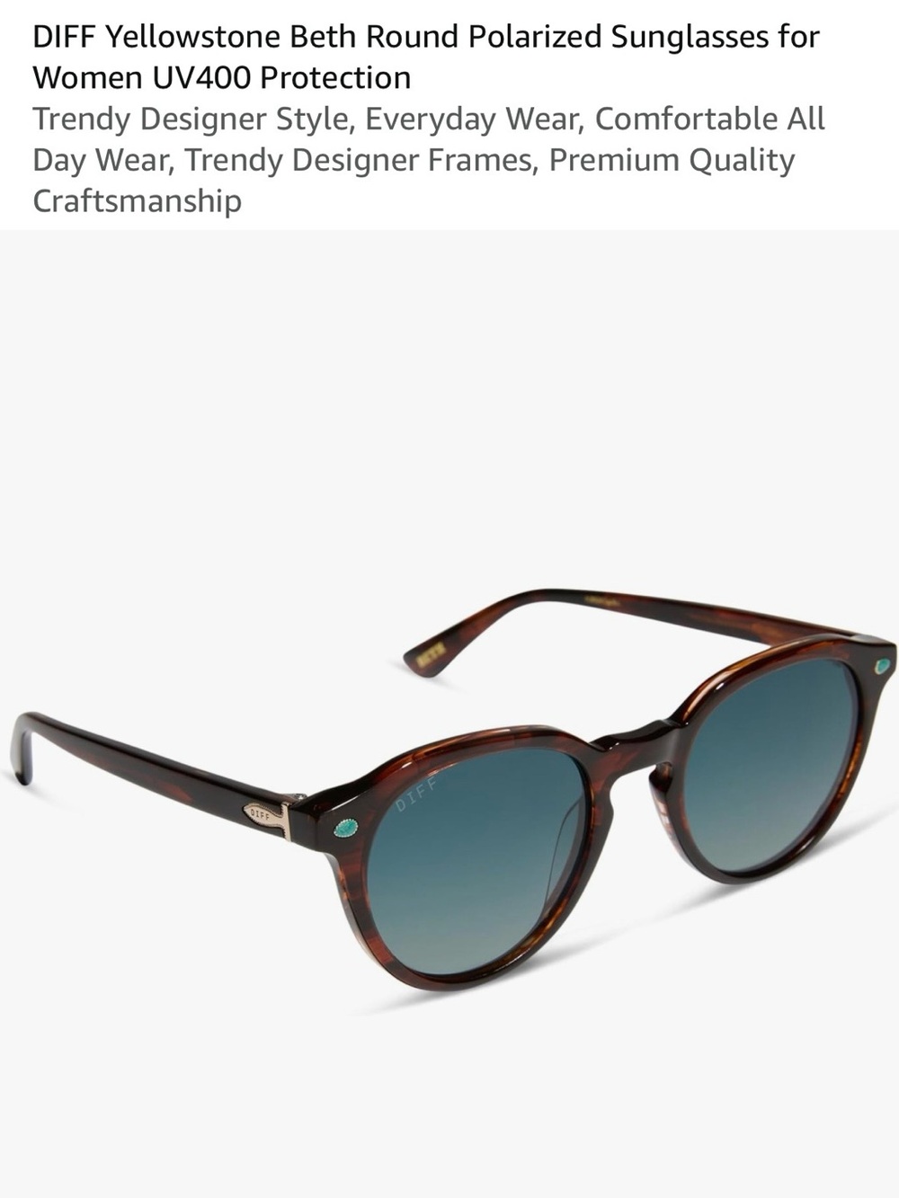 Diff Eyewear Round Sunglasses in Tortoise Frame with Blue Lenses